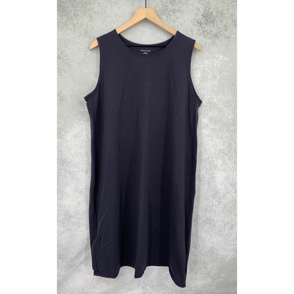 Eileen Fisher Dress Womens 1X Blue Sleeveless Cotton Knit Shift Casual Altered
